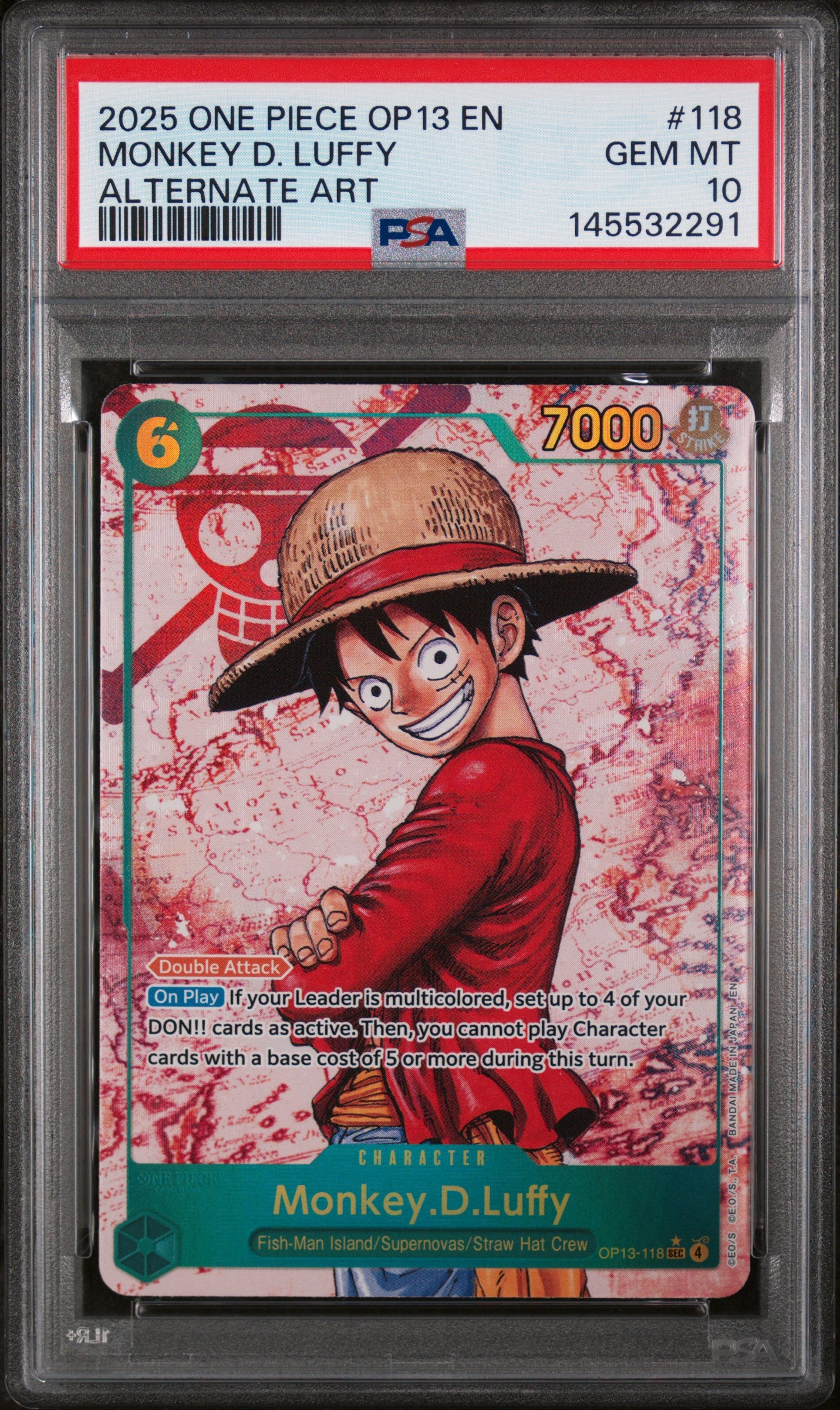 2025 One Piece OP-13 Monkey D Luffy SEC ALT ART PSA 10